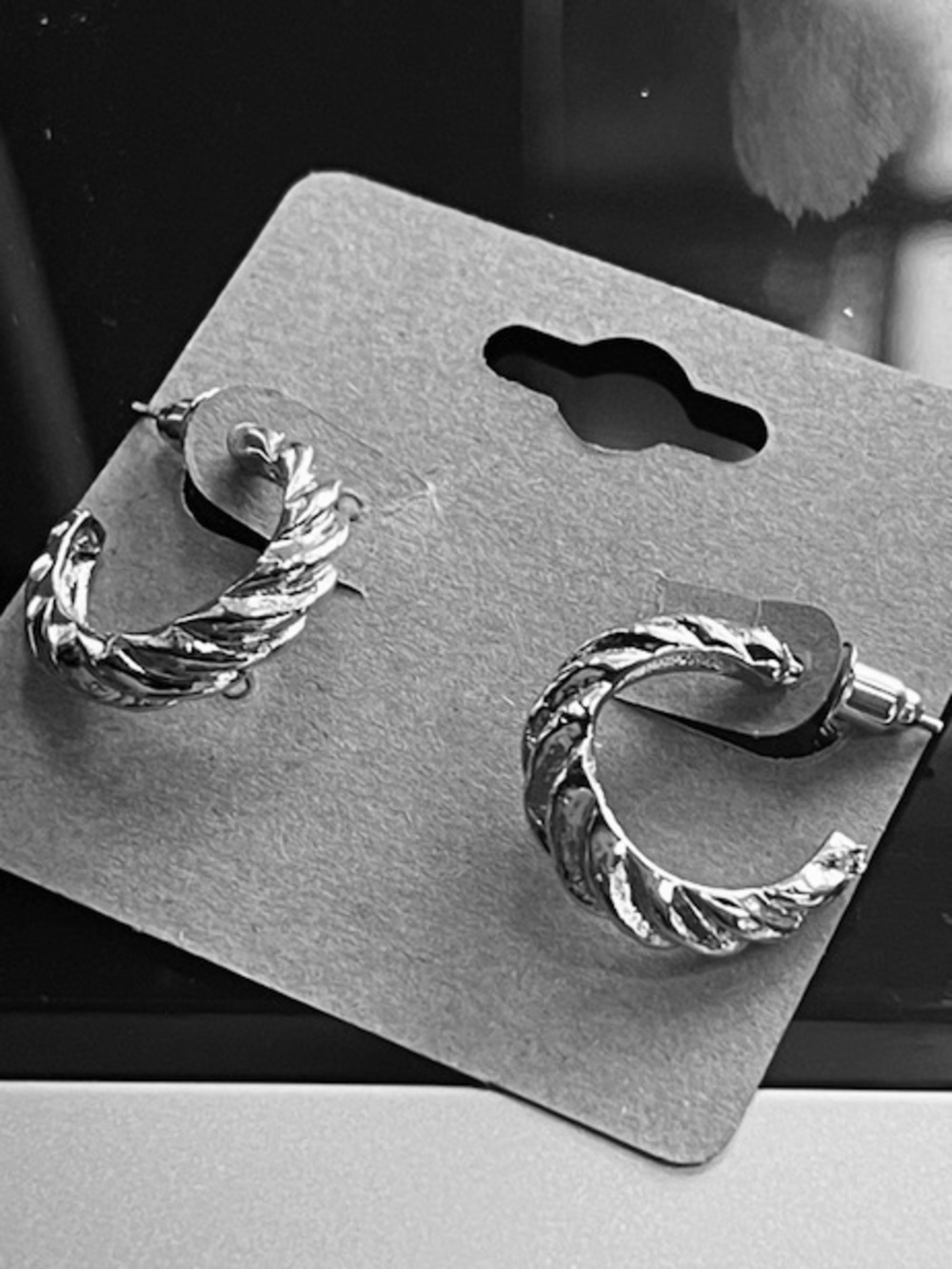 Silver Chunky Patterned Mini Hoop Earrings